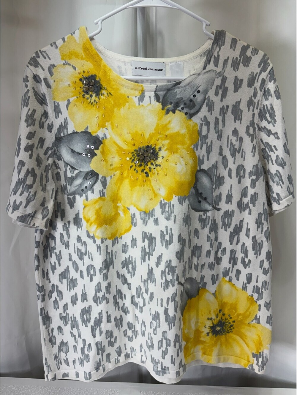 Alfred Dunner Large Floral Print Cotton Top with Yellow Flowers 277D